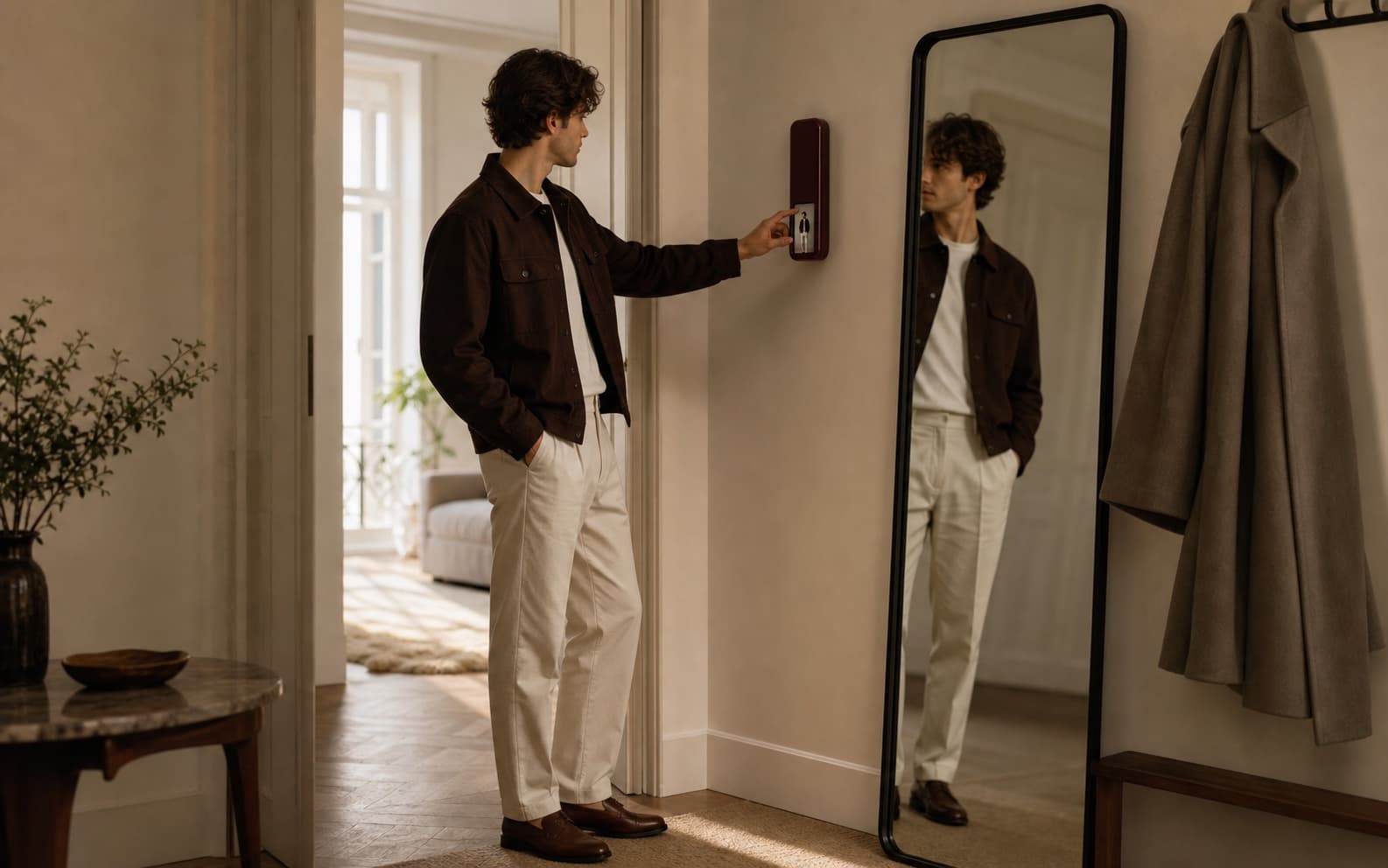Stailas Camera mounted beside a full-length mirror as an automatic outfit tracker