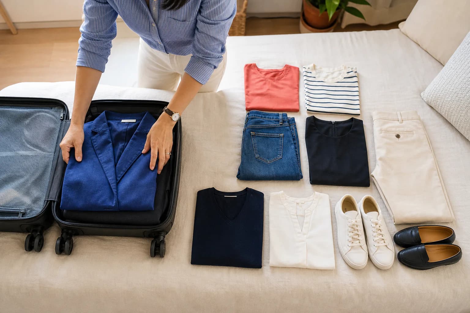 A carry-on capsule planned from photographs of tested outfits