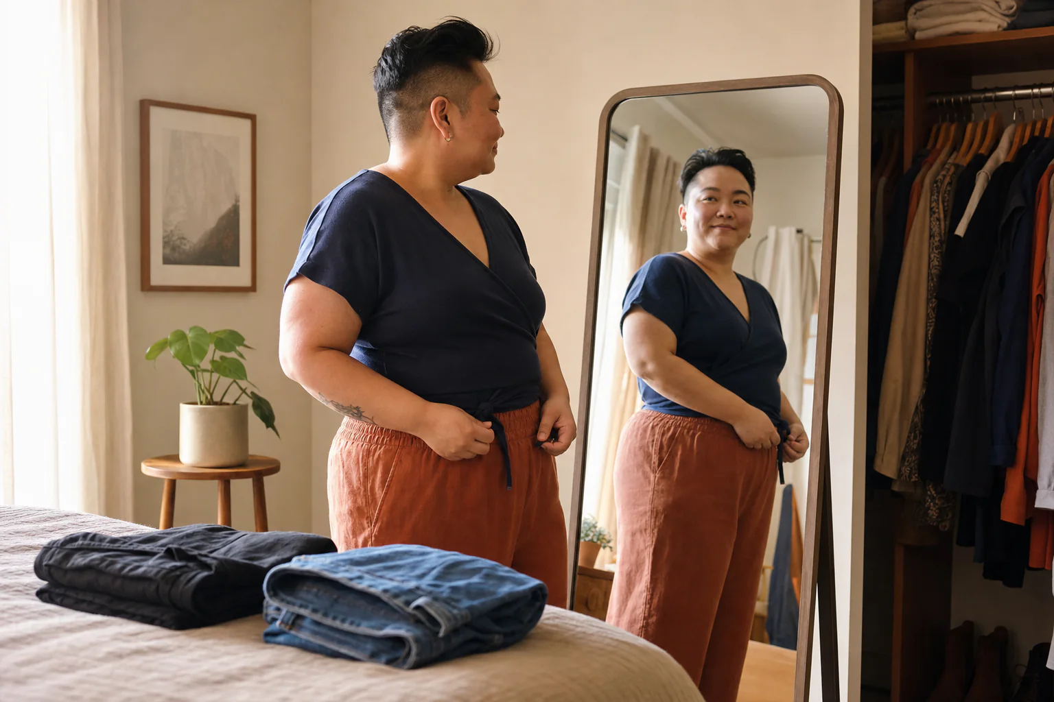 A person rebuilding outfit confidence after a body change