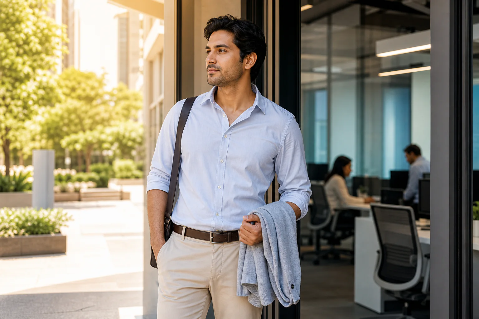 Commuter using a breathable base and one layer for a cold air-conditioned office