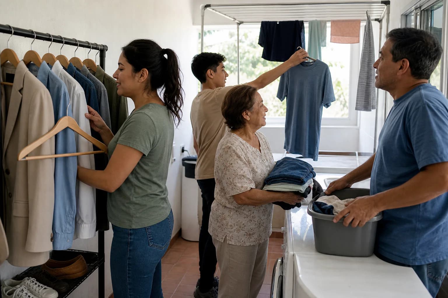 Household planning outfits around drying laundry