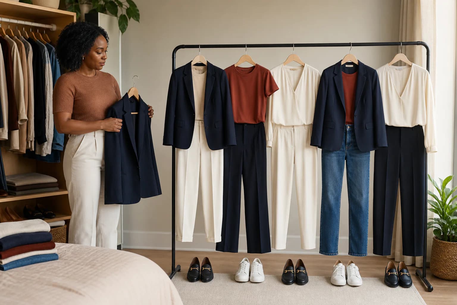 A five-day work outfit rotation assembled from existing clothes