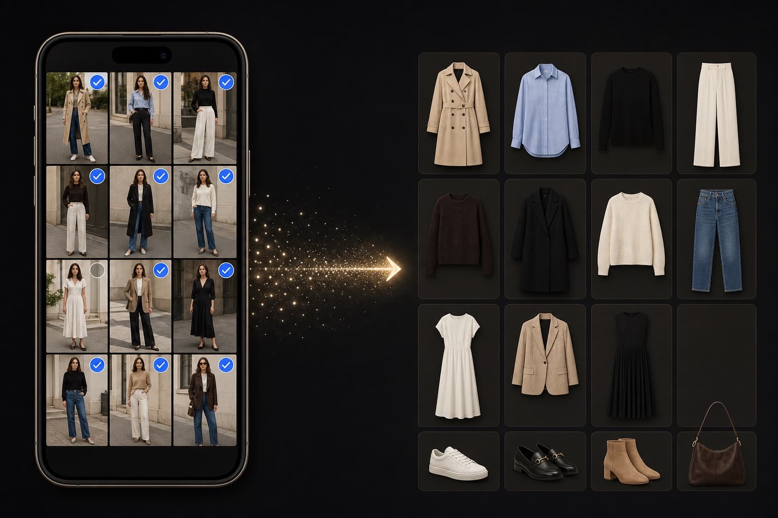 Several real outfit photos becoming a visual digital wardrobe
