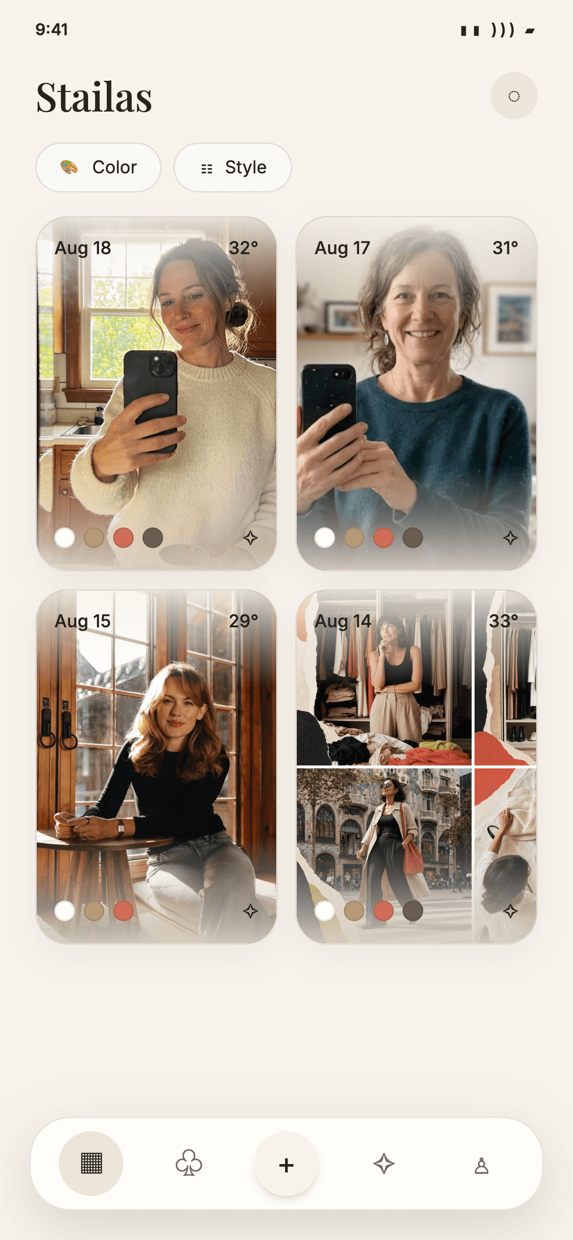 Stailas Style Log displaying a chronological history of outfit photos